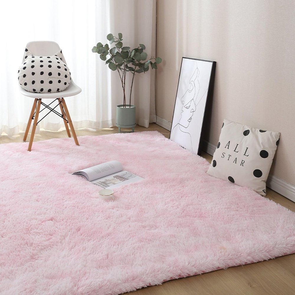 YUANWAN Shaggy High-Pile Living Room Rug 90 x 240 cm, Washable and Non-Slip, Pink