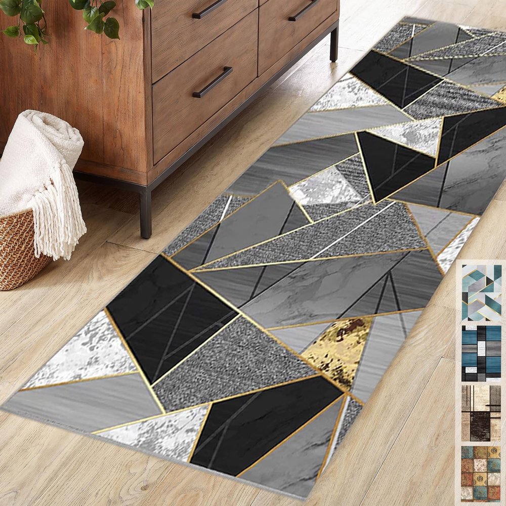 Ziligengsheng Long Runner Rug 70 x 160 cm, Bedroom Rug, Washable Rug, Gray