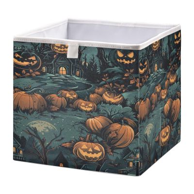 JUMBEAR Halloween Terrifying Pumpkin Cube Storage Bin, Foldable Toy Storage Basket, 28 x 28 x 28 cm