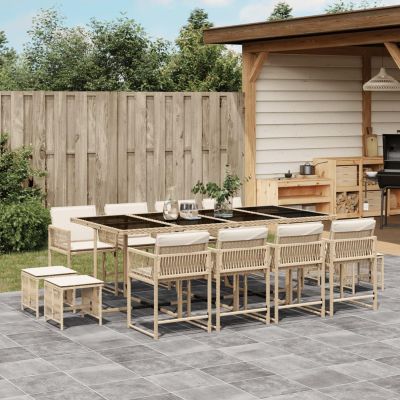 Somanki 13-Piece Beige Poly Rattan Garden Dining Set with Cushions