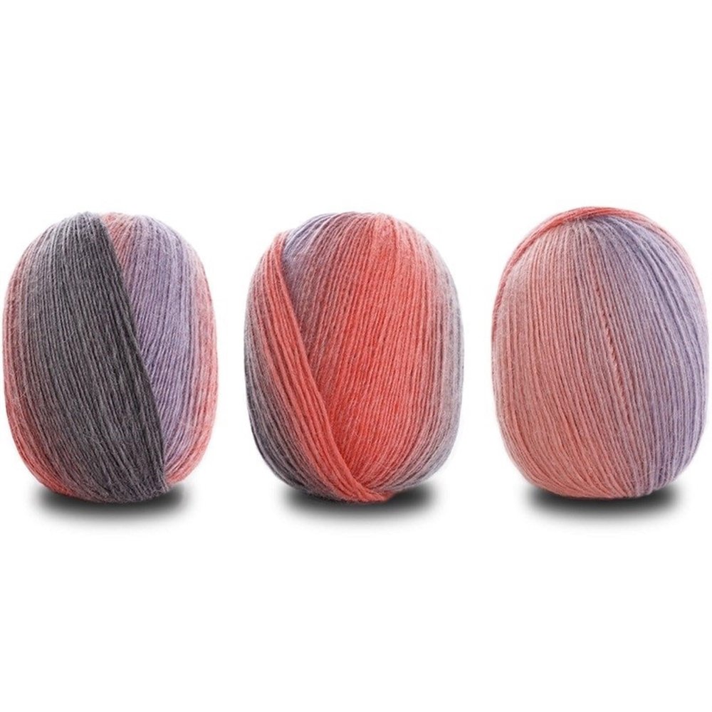 JKUHA 3-Ball Gradient-Dyed Wool-Blend Yarn, 100 g/Ball, Gray to Pink