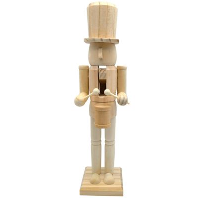 Unpainted Wooden Nutcracker Christmas Decoration, 15-Inch Drumming Figurine, DIY Unfinished Nutcracker Doll