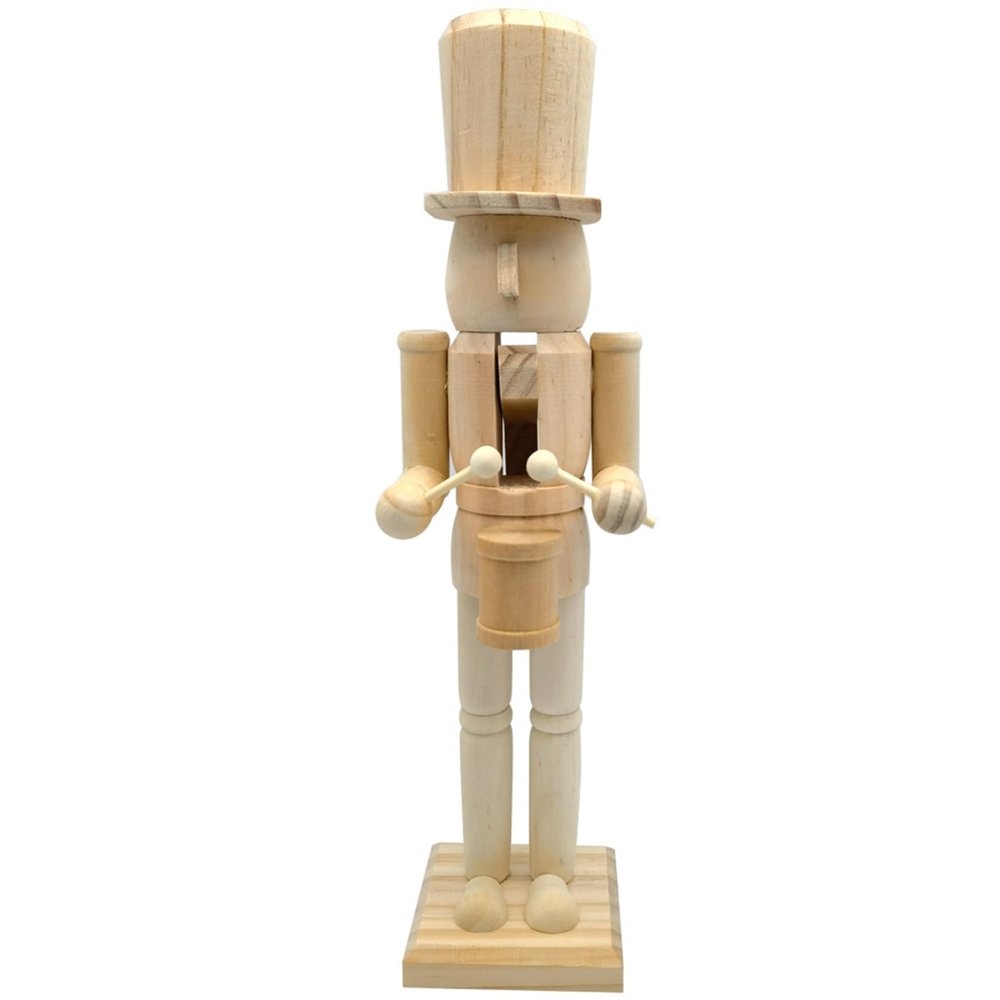 Unpainted Wooden Nutcracker Christmas Decoration, 15-Inch Drumming Figurine, DIY Unfinished Nutcracker Doll