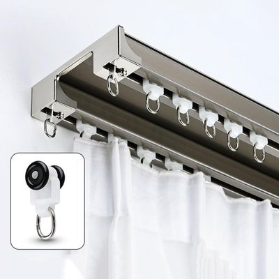 Double Curtain Track with Silent Rollers, Pre-Drilled Aluminum Ceiling Track, Champagne