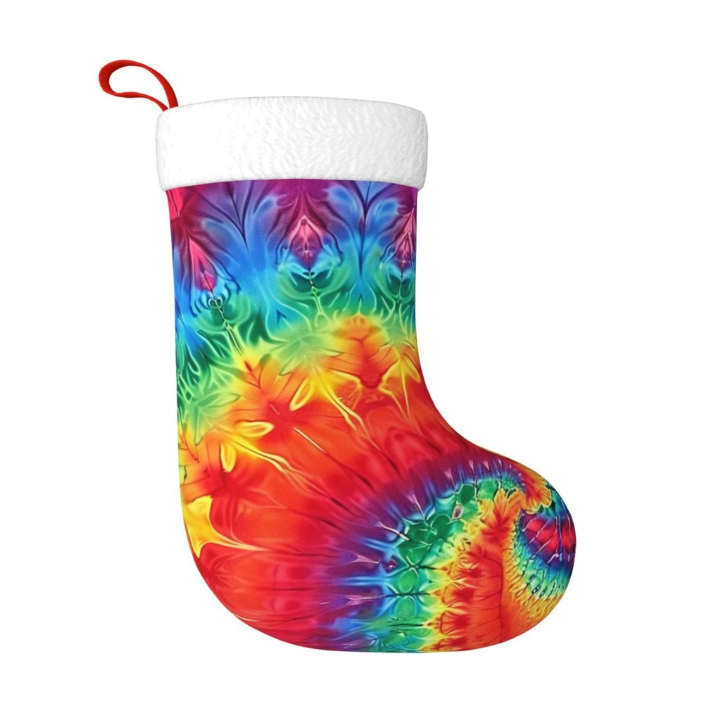 BEIVGOXL Personalized Rainbow Tie-Dye Velvet Christmas Stocking