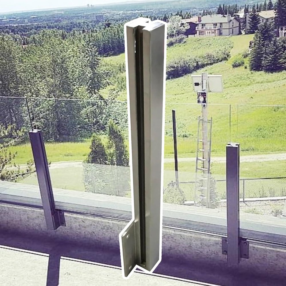 KEHSF Side-Mounted Glass Railing Post for 10/12 mm Glass, Silver, Center Post, H140 cm