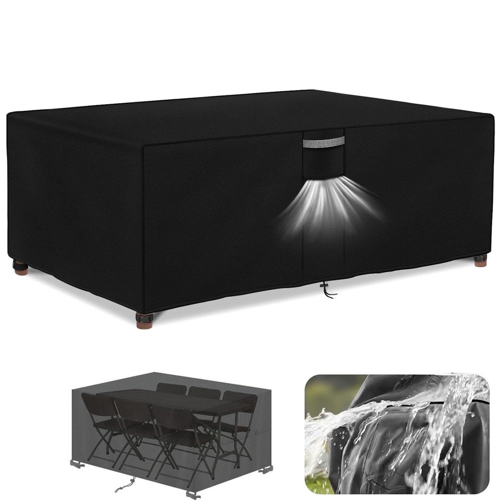 XUEDNGM 318 x 222 x 120 cm 420D Patio Furniture Cover, Black