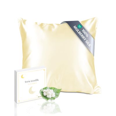 townssilk 100% 19 Momme Pure Mulberry Silk Pillowcase, Silk on Both Sides, Hidden Zipper, 1 Piece, 65 x 65 cm, Light Yellow