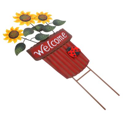 HANABASS Red Iron Flower Pot Garden Stake