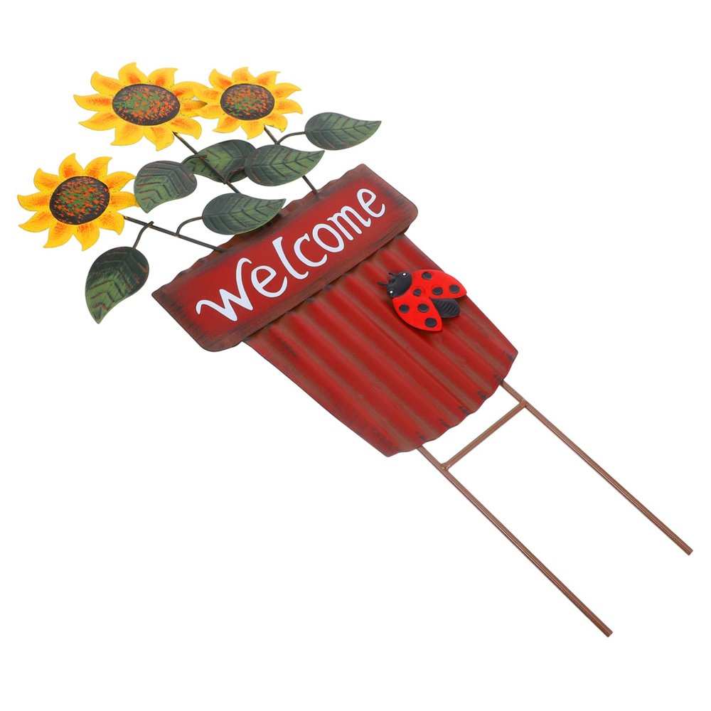 HANABASS Red Iron Flower Pot Garden Stake