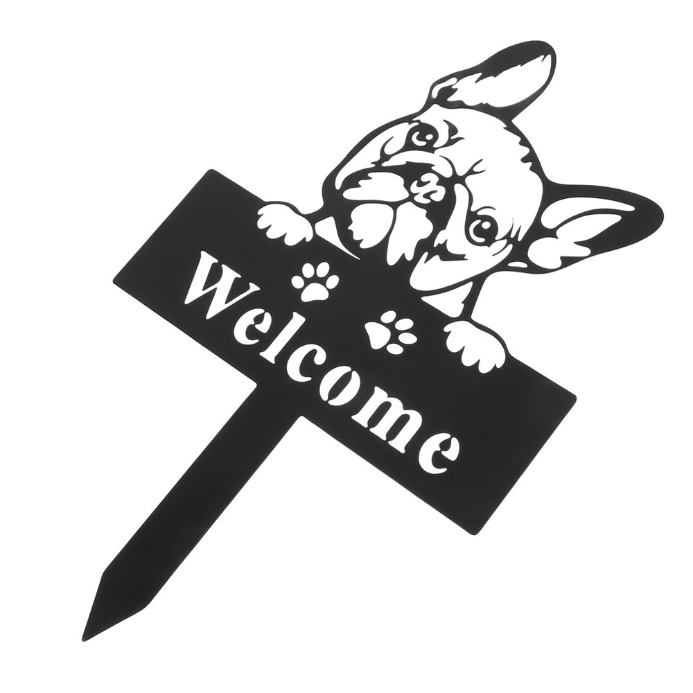 HANABASS Metal Dog Garden Stake, Double-Sided Reusable Iron Lawn Decor, Black