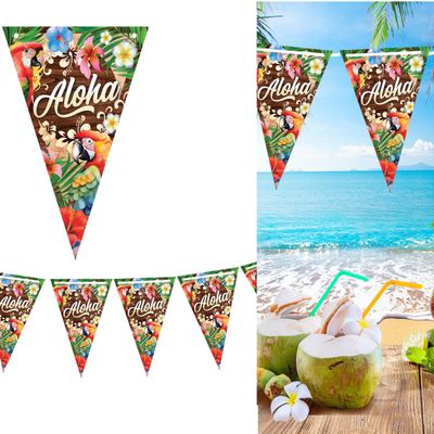 FIESTAS GUIRCA | Aloha Paper Pennant Banner (3 m - 20 x 30 cm) for Summer Parties and Celebrations, Multicolor