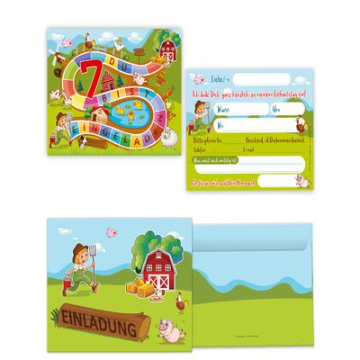 JuNa-Experten 6 Farm Adventure 7th Birthday Invitations with 6 Envelopes