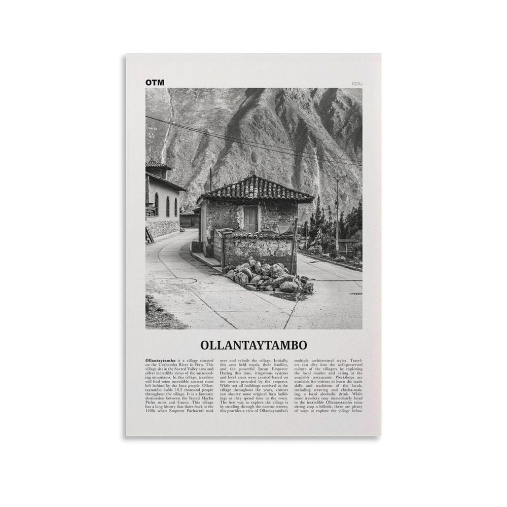 LZTEN Ollantaytambo Black-and-White Print, Peru Canvas Wall Art
