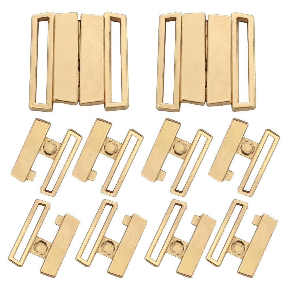 EMDOMO Rectangular Metal Closures, Bra Hooks and Eyes, 10 Sets, Gold