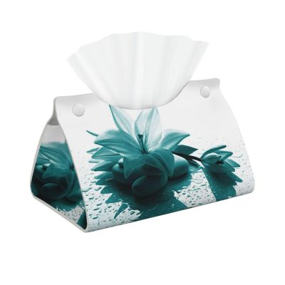 Kleenex Tissue Box Cover, PVC Leather, Blue-Green Lily Print