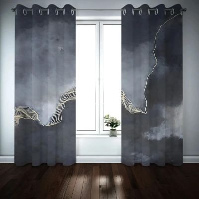 Gray-White Multicolor 3D Blackout Curtains, 2 Panels, 132 x 220 cm