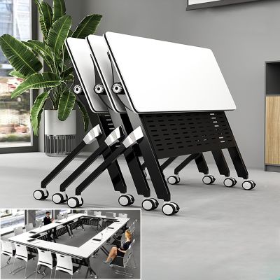 Modern Folding Conference Table with Folding Tabletop and Quiet Casters, 3-Piece Set (140 x 59.9 x 74.9 cm)