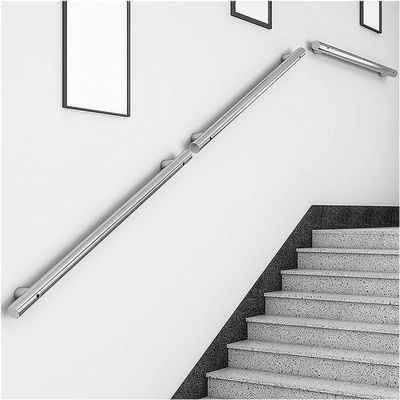 Wall-Mounted Indoor Stair Handrail, Non-Slip Silver Steel, 200 kg Capacity