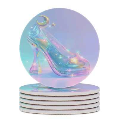 Drink Coasters, Ceramic with Cork Backing, Heat-Resistant, Star Glass Slippers, 4.1 in, Set of 6