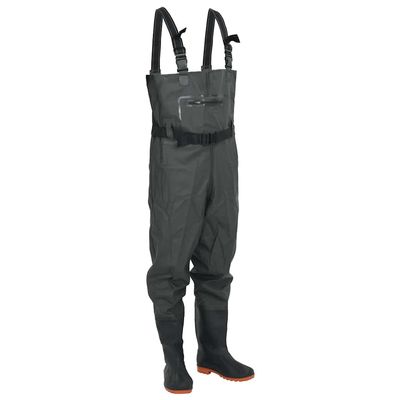 vidaXL Fishing Waders with Boots and Belt, Dark Green, Size 42