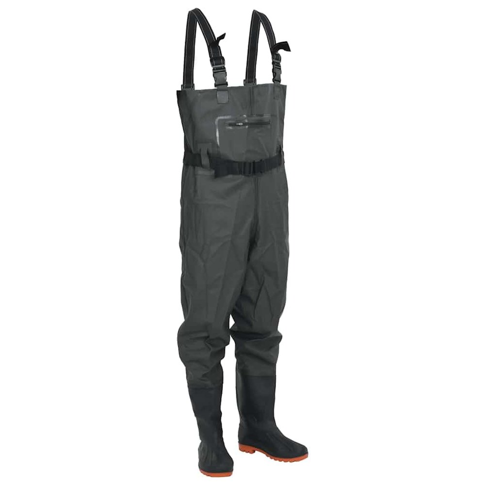 vidaXL Fishing Waders with Boots and Belt, Dark Green, Size 42