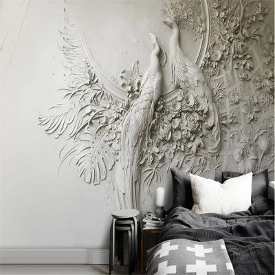 YYZOVBNN 3D Embossed Peel-and-Stick Wallpaper, Peacock, TV Sofa Background Wall, Floral and Bird Wall Art