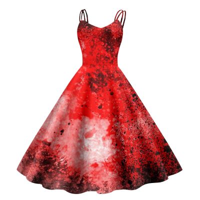 Women's Halloween Witch Costume Dress with Bloody Print