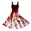 Women's Sexy Halloween Costume Dress with Bloody Print, Lace-Up Waist and Sleeveless Rockabilly Design view 1