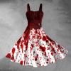 Women's Sexy Halloween Costume Dress with Bloody Print, Lace-Up Waist and Sleeveless Rockabilly Design view 2
