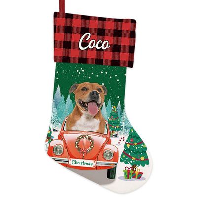 GABSHAIM Christmas Stocking, Staffordshire Bull Terrier, Buffalo Plaid, 35.6 cm