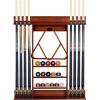 DPQYJPP Wall-Mounted Cue Holder for 8 Cues, 15 Billiard Balls and 1 Ball Stand, Freestanding Cue Rack, Solid Hardwood, Pine, Brown view 1