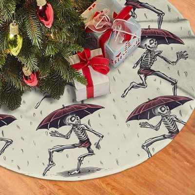 76.2 cm Plush Christmas Tree Skirt with Dancing Skeleton Design