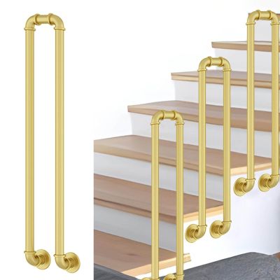Hamankim U-Shaped Handrail for Outdoor Use, Gold Stair Handrail Support Set, Industrial Safety Post for Indoor Use (65 cm/2.1 ft)