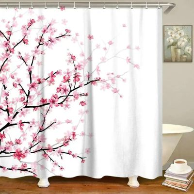 Pink Blossoms Shower Curtain, Cherry Plum and Peach, 90 x 210 cm