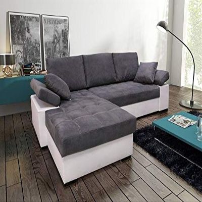 All4All Fondo L-Shaped Corner Sofa with Sleeper Function, 260 x 160 cm, Storage Compartment, Gray/White, Left Side 19