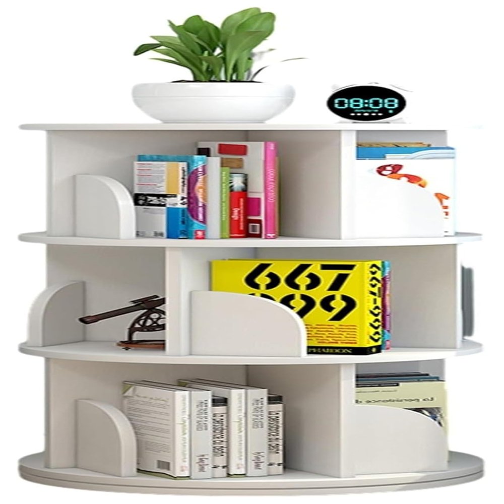 Rotating 3-Tier Solid Wood Bookshelf, White
