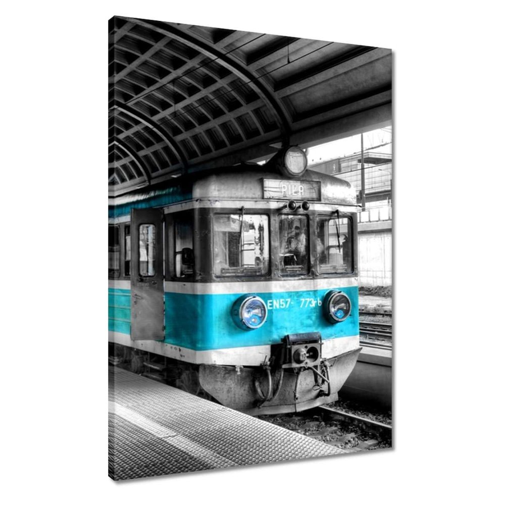 Painting Printed on Canvas, Wall Decoration, 50 x 70 cm, Turquoise Train, No. H1920Z_PC1H