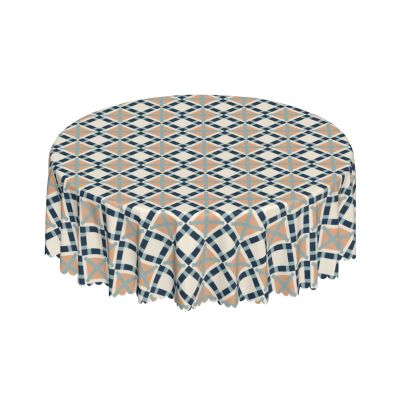 Round Tablecloth with Wave Lace, 60 in, Abstract Geometric Pattern