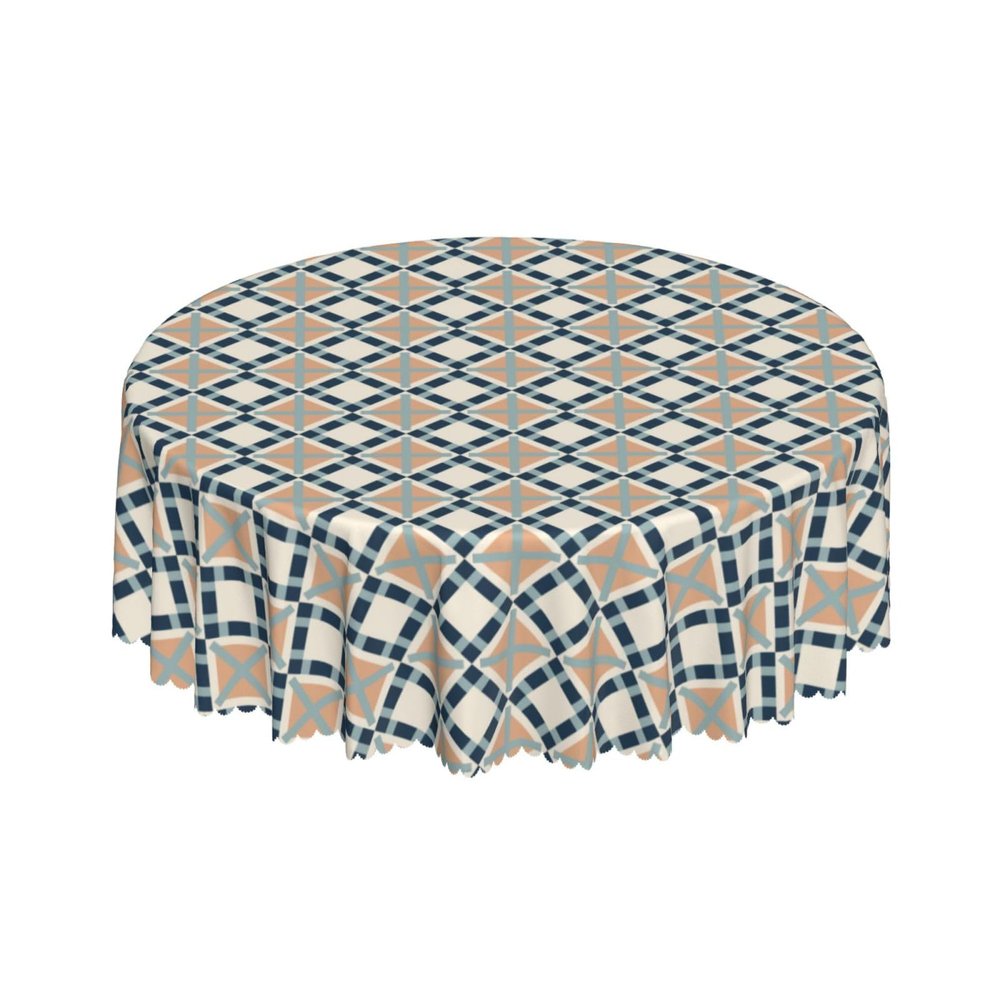 Round Tablecloth with Wave Lace, 60 in, Abstract Geometric Pattern