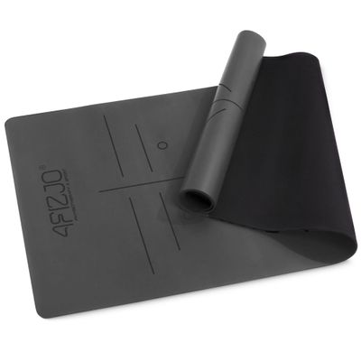 4FIZJO Fitness Mat with Carrying Strap, 183 x 61 cm, 4 mm, Natural PU Rubber, Non-Slip, Black