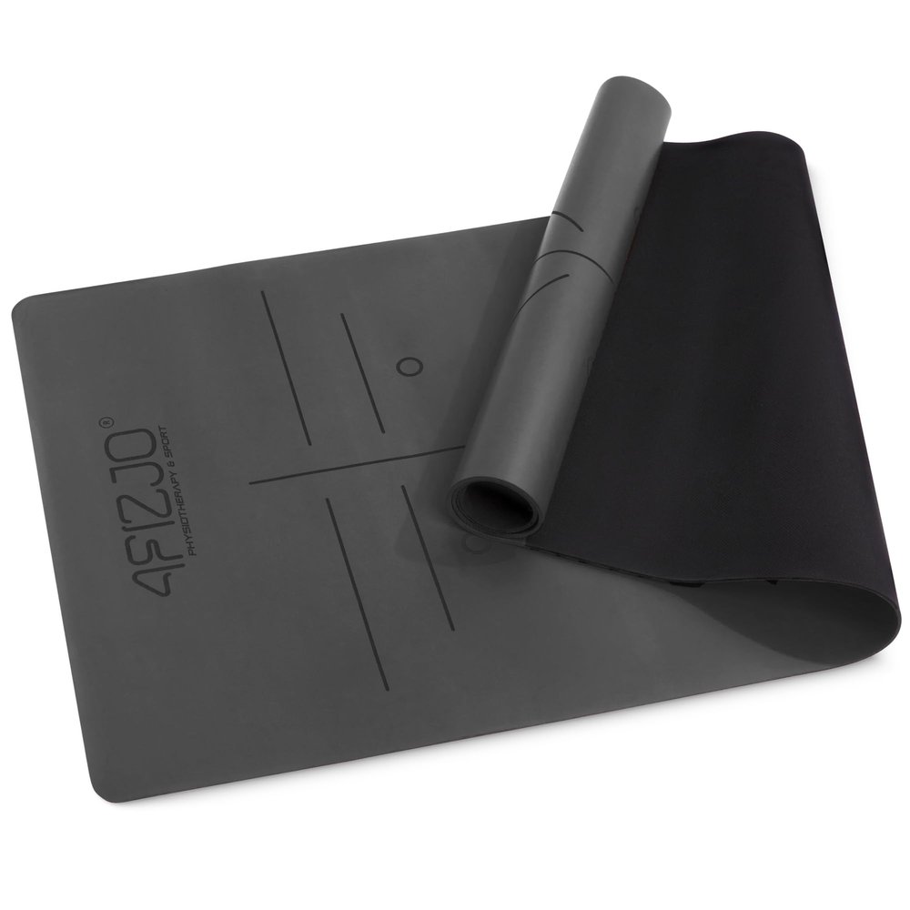 4FIZJO Fitness Mat with Carrying Strap, 183 x 61 cm, 4 mm, Natural PU Rubber, Non-Slip, Black