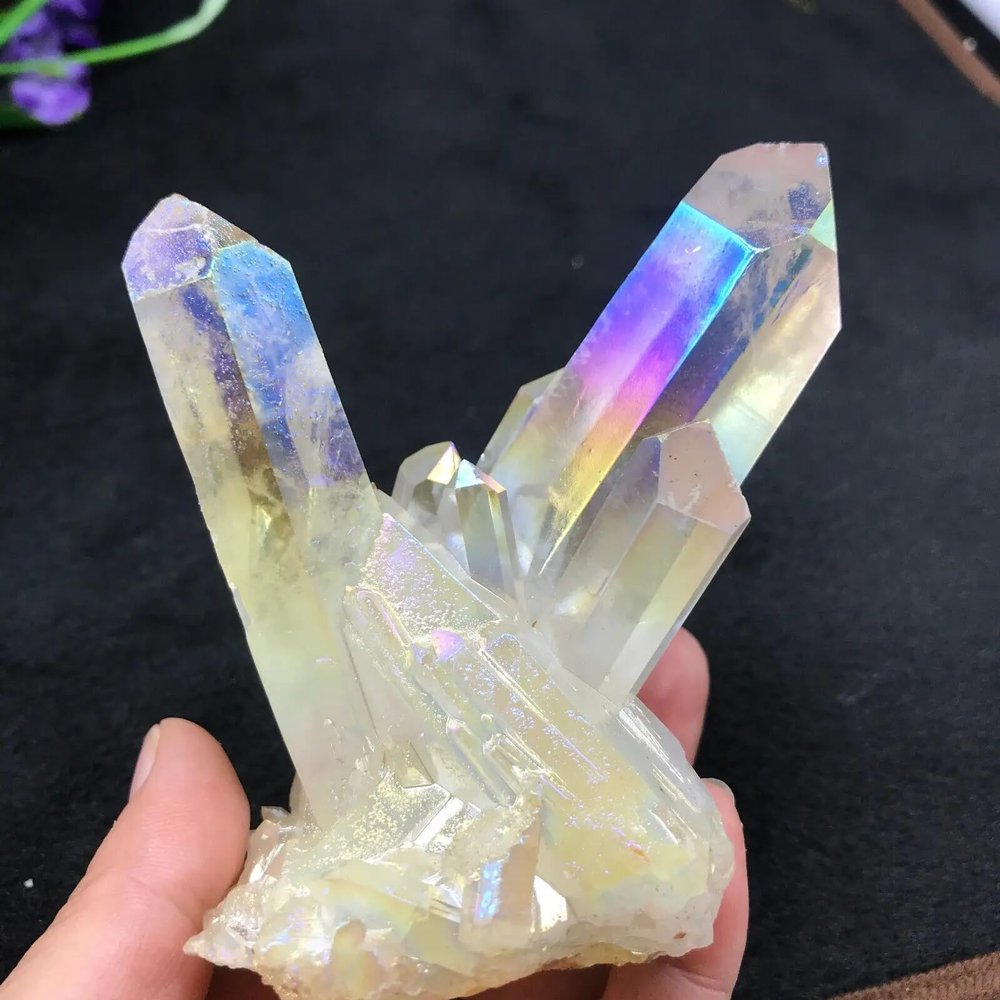 AtkitS Natural Angel Halo Cluster Quartz Crystal Specimen, Home Decor, 80–100 g