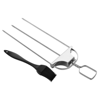 1 Set Stainless Steel Grill Skewers with Oil Brush for Camping and Grilling