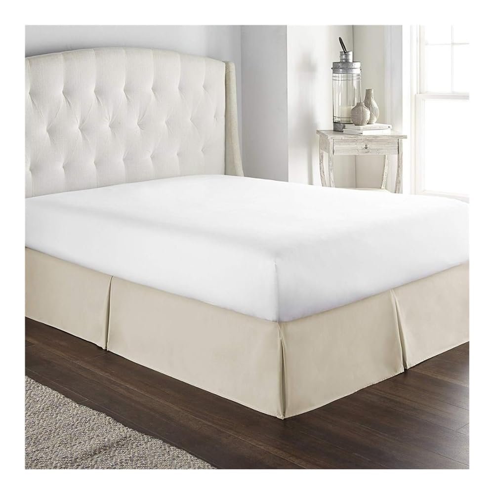 VONCYKI Soft Pleated Bed Skirt, Wrinkle- and Fade-Resistant, Cream, 150 x 190 x 35 cm
