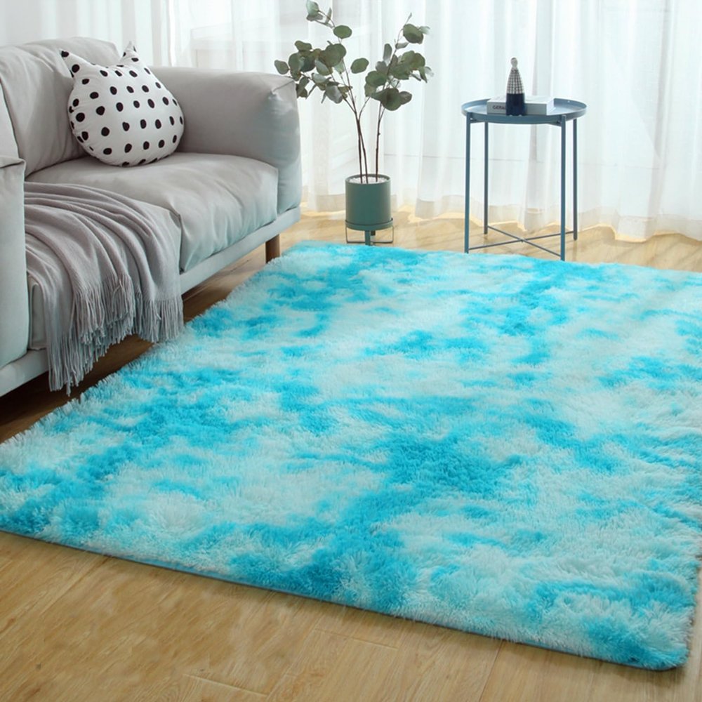 XUEDNGM Shaggy High-Pile Faux Fur Rug, 120 x 180 cm, Light Blue