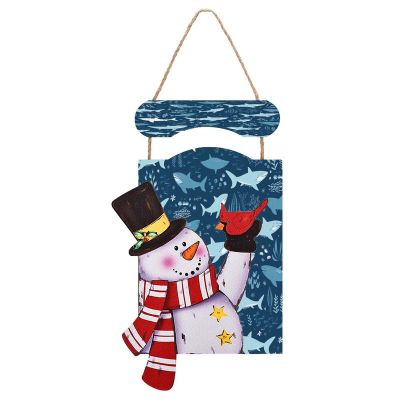 Snowman Wooden Sign with Shark Print, Christmas Hanging Decoration