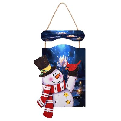 Christmas Snowman Wooden Sign with Night Lotus Flower Print