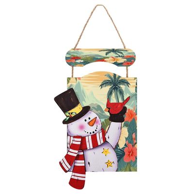 Snowman Wooden Sign with Summer Hawaii Print