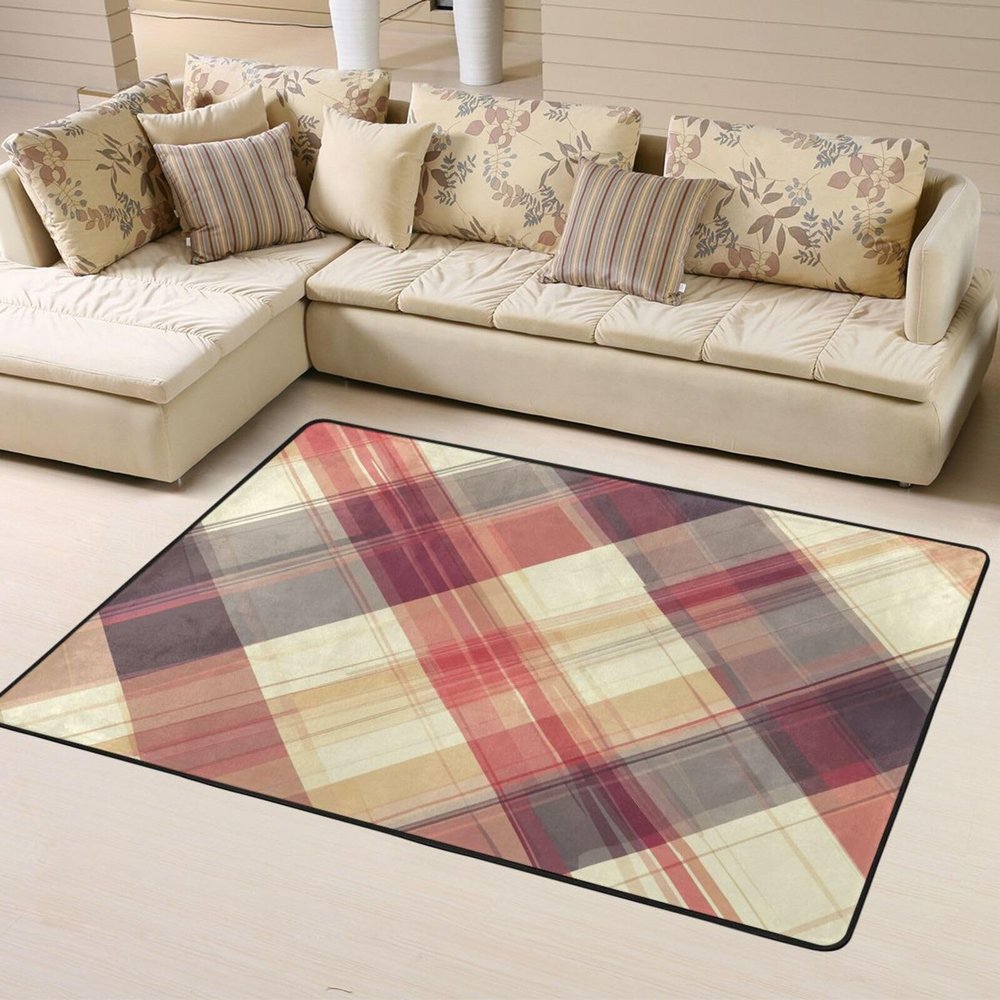 Mexpekil Buffalo Plaid Rug, 120 x 160 cm, Non-Slip Washable Rug for Living Room and Bedroom